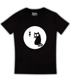 Прикольные футболки: кот и рыбка на черной